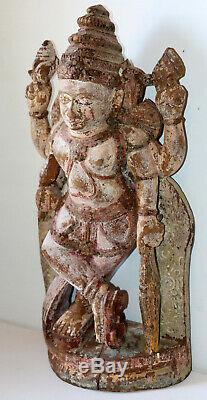Très ancienne Statue Vishnu Inde Bois 19 ème Siècle