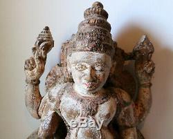 Très ancienne Statue Vishnu Inde Bois 19 ème Siècle
