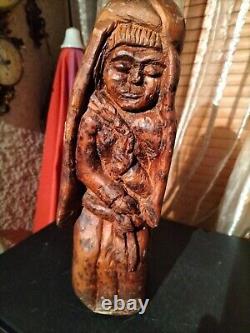 Très ancienne statue en bois femme a l'enfant /sculpture haute époque collection