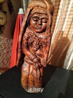 Très ancienne statue en bois femme a l'enfant /sculpture haute époque collection