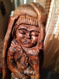 Très ancienne statue en bois femme a l'enfant /sculpture haute époque collection