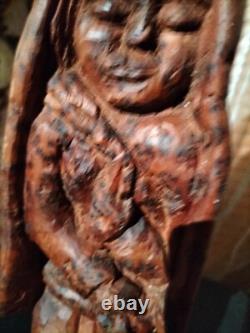 Très ancienne statue en bois femme a l'enfant /sculpture haute époque collection