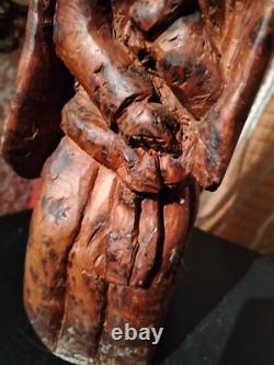 Très ancienne statue en bois femme a l'enfant /sculpture haute époque collection