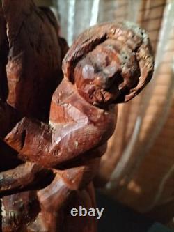 Très ancienne statue en bois femme a l'enfant /sculpture haute époque collection