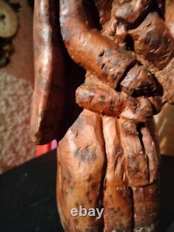 Très ancienne statue en bois femme a l'enfant /sculpture haute époque collection
