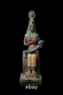 UNIQUE ANCIENNE ANTIQUITÉS EGYPTIENNES Statue Sculpture assise Isis Nursing