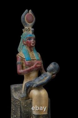 UNIQUE ANCIENNE ANTIQUITÉS EGYPTIENNES Statue Sculpture assise Isis Nursing
