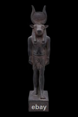 UNIQUE ANCIENNE STATUE EGYPTIENNE ANTIQUE déesse Hathor comme sculpture de va
