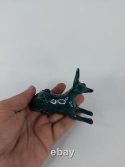 UNIQUE ANCIENNE STATUE EGYPTIENNE pierre Anubis chacal sculpture assise fait