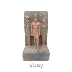 UNIQUE ANCIENNE STATUE EGYPTIENNE pierre roi Menkaure, sculpture Isis Amon