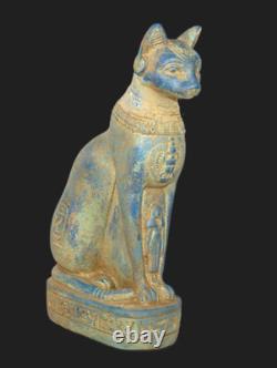UNIQUE CHAT BASTET PHARAONIQUE ANCIEN ÉGYPTIEN FAIT MAIN avec statue d'Isis UNIQUE CHAT BASTET PHARAONIQUE ANCIEN ÉGYPTIEN FAIT MAIN avec statue d'Isis