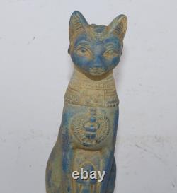 UNIQUE CHAT BASTET PHARAONIQUE ANCIEN ÉGYPTIEN FAIT MAIN avec statue d'Isis