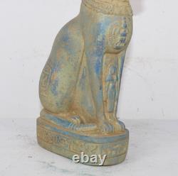 UNIQUE CHAT BASTET PHARAONIQUE ANCIEN ÉGYPTIEN FAIT MAIN avec statue d'Isis
