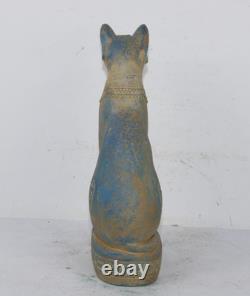 UNIQUE CHAT BASTET PHARAONIQUE ANCIEN ÉGYPTIEN FAIT MAIN avec statue d'Isis