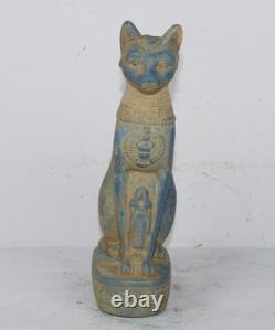 UNIQUE CHAT BASTET PHARAONIQUE ANCIEN ÉGYPTIEN FAIT MAIN avec statue d'Isis UNIQUE CHAT BASTET PHARAONIQUE ANCIEN ÉGYPTIEN FAIT MAIN avec statue d'Isis
