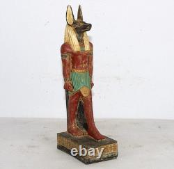 Unique Ancienne Statue De Protection Colorée Anubis Pharaonique Égyptien