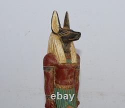 Unique Ancienne Statue De Protection Colorée Anubis Pharaonique Égyptien