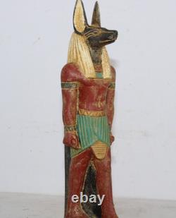 Unique Ancienne Statue De Protection Colorée Anubis Pharaonique Égyptien