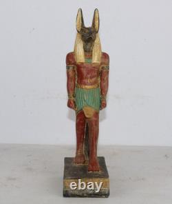 Unique Ancienne Statue De Protection Colorée Anubis Pharaonique Égyptien