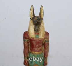 Unique Ancienne Statue De Protection Colorée Anubis Pharaonique Égyptien