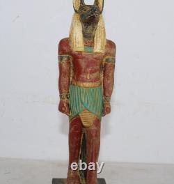 Unique Ancienne Statue De Protection Colorée Anubis Pharaonique Égyptien