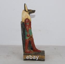 Unique Ancienne Statue De Protection Colorée Anubis Pharaonique Égyptien