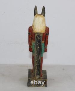 Unique Ancienne Statue De Protection Colorée Anubis Pharaonique Égyptien