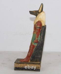 Unique Ancienne Statue De Protection Colorée Anubis Pharaonique Égyptien
