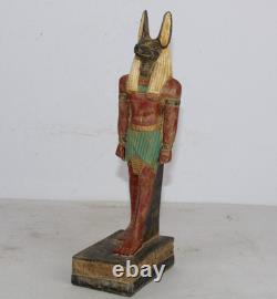 Unique Ancienne Statue De Protection Colorée Anubis Pharaonique Égyptien