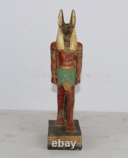 Unique Ancienne Statue De Protection Colorée Anubis Pharaonique Égyptien