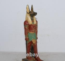 Unique Ancienne Statue De Protection Colorée Anubis Pharaonique Égyptien