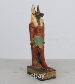 Unique Ancienne Statue De Protection Colorée Anubis Pharaonique Égyptien