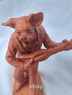 VILLEQUIER ancienne Terre Cuite humanisée Cochon Musicien ARGENCES J. C CALVADOS