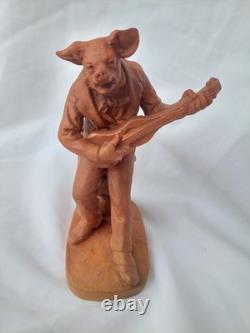 VILLEQUIER ancienne Terre Cuite humanisée Cochon Musicien ARGENCES J. C CALVADOS