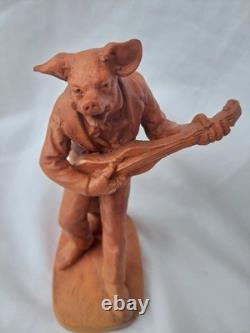VILLEQUIER ancienne Terre Cuite humanisée Cochon Musicien ARGENCES J. C CALVADOS
