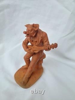 VILLEQUIER ancienne Terre Cuite humanisée Cochon Musicien ARGENCES J. C CALVADOS