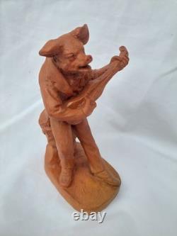 VILLEQUIER ancienne Terre Cuite humanisée Cochon Musicien ARGENCES J. C CALVADOS