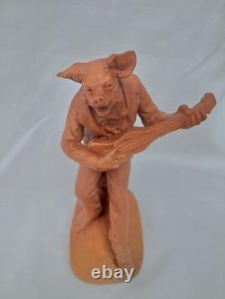 VILLEQUIER ancienne Terre Cuite humanisée Cochon Musicien ARGENCES J. C CALVADOS