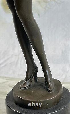 Véritable Bronze Métal Statue Femme Musicien Jouer Ancien Banjo Grec Romain Deco