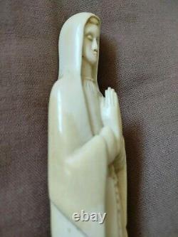 Vierge Marie en corne ou os magnifique religieux ancienne sculpture