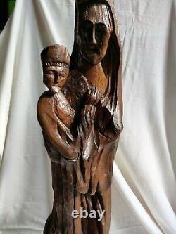 Vierge a l enfant en bois Sculpture Grande Statue ancienne