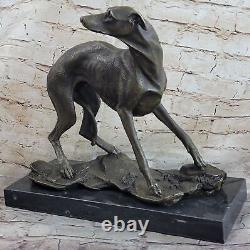 Vintage Art Déco Original Bronze Lévrier Chien Statue Ancien Bureau Sculpture
