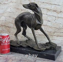 Vintage Art Déco Original Bronze Lévrier Chien Statue Ancien Bureau Sculpture