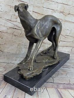 Vintage Art Déco Original Bronze Lévrier Chien Statue Ancien Bureau Sculpture