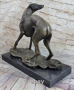 Vintage Art Déco Original Bronze Lévrier Chien Statue Ancien Bureau Sculpture