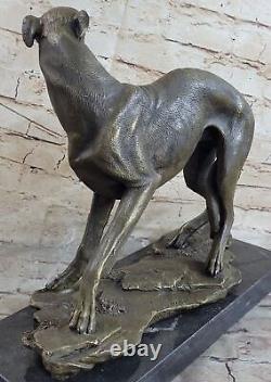 Vintage Art Déco Original Bronze Lévrier Chien Statue Ancien Bureau Sculpture