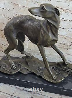 Vintage Art Déco Original Bronze Lévrier Chien Statue Ancien Bureau Sculpture