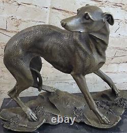 Vintage Art Déco Original Bronze Lévrier Chien Statue Ancien Bureau Sculpture