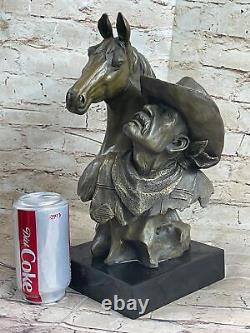 Western Art Ancien Ouest Cowboy Avec Cheval Bronze Buste Sculpture Statue Deal