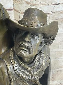 Western Art Ancien Ouest Cowboy Avec Cheval Bronze Buste Sculpture Statue Deal